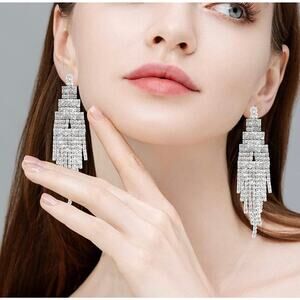 Rhinestone Drop Earrings Sterling Silver Post